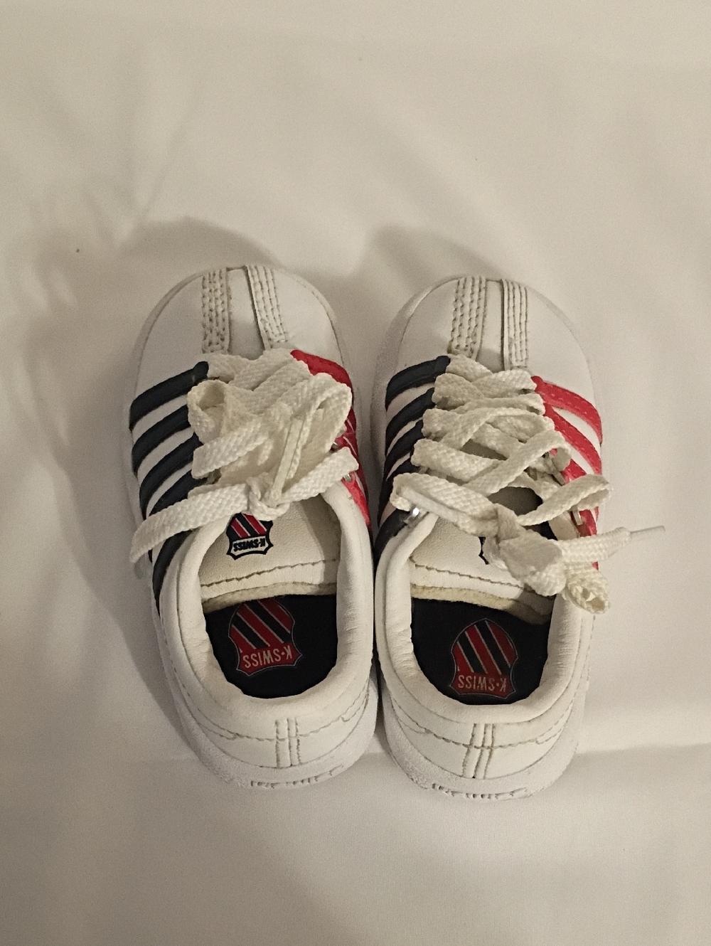 K-Swiss Kids White Sneakers with Red & Navy Stripe Accents